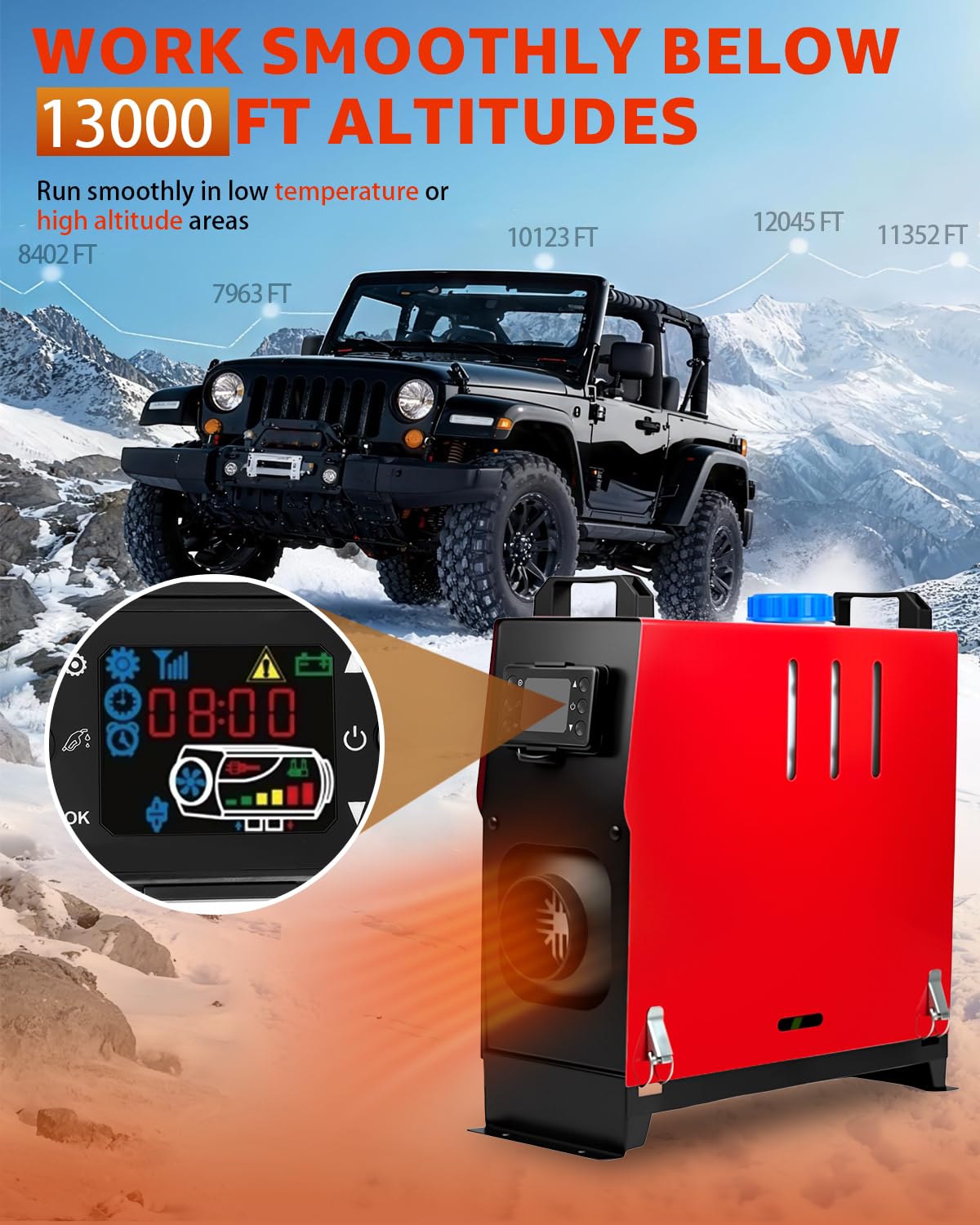12 V 8 kW, wielofunkcyjny, przenośny, postojowy ogrzewacz powietrza z pilotem i wyświetlaczem LCD, szybkie ogrzewanie do kamperów, ciężarówek, łodzi, garaży, kamperów i przyczep samochodowych (8 kW,