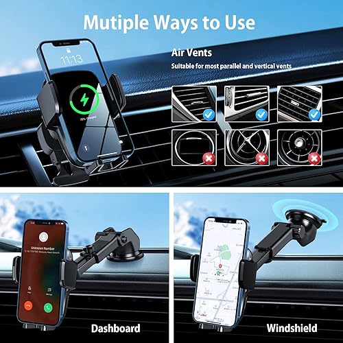 Miniatura 7 de SONRU - Soporte de cargador de coche inalámbrico de 15 W, soporte de teléfono inalámbrico de carga rápida para automóvil, alineación de sujeción