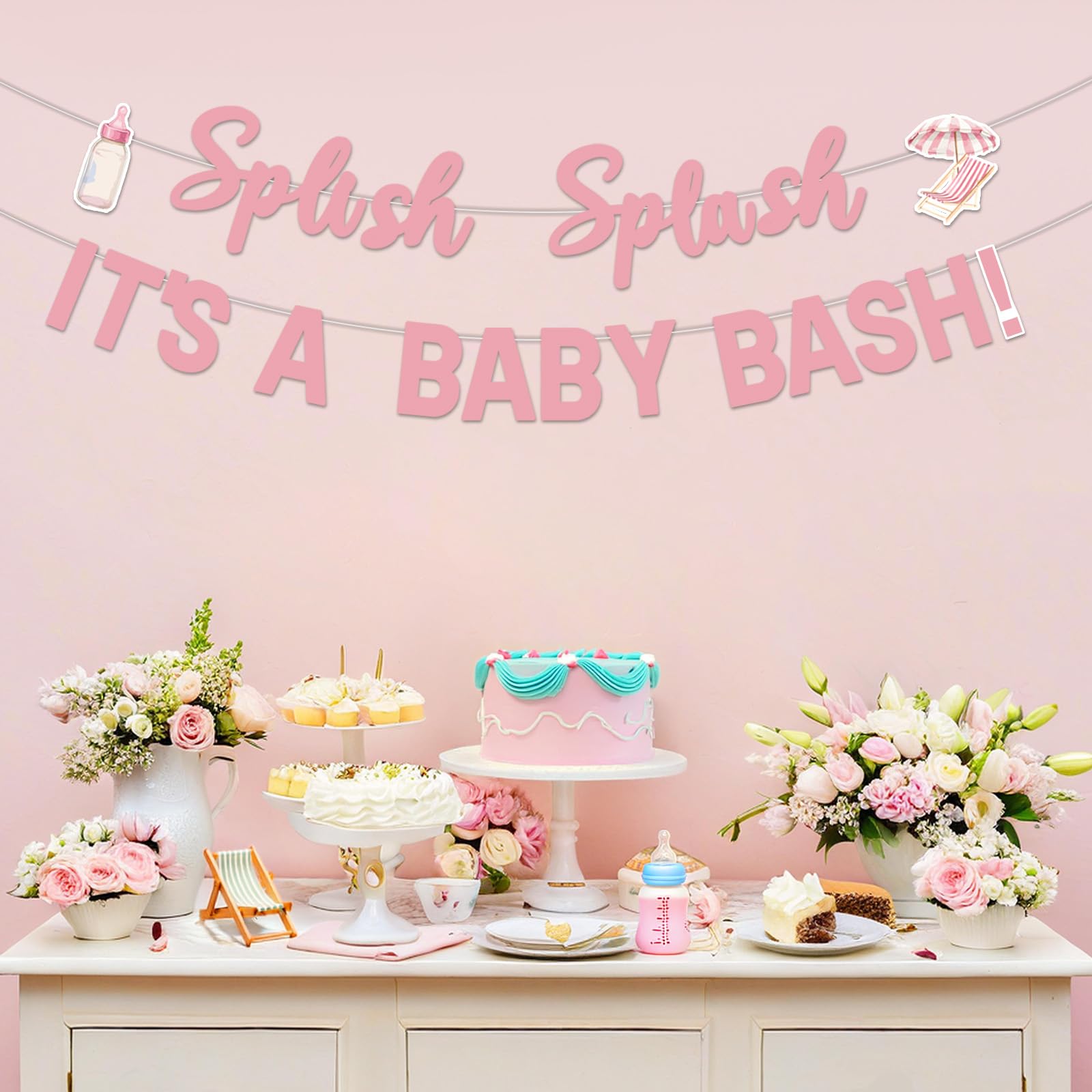 Splish Splash - Decoración para baby shower, decoración de fiesta de playa rosa, decoración de fiesta de playa Splish Splash It's a Baby Bash, decoración para niños, decoración de baby shower,