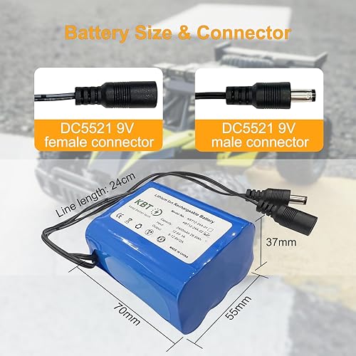 Miniatura 3 de KBT 12V 2400mAh Batería recargable de iones de litio, conector DC5521 macho, paquete de batería de repuesto con cargador compatible con dispositivo