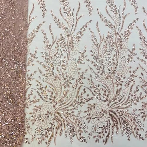 Miniatura 9 de Bordado de lentejuelas africanas de encaje pesado artesanía con purpurina floral francesa tul tela de red para vestido de sendero, 5 yardas, negro