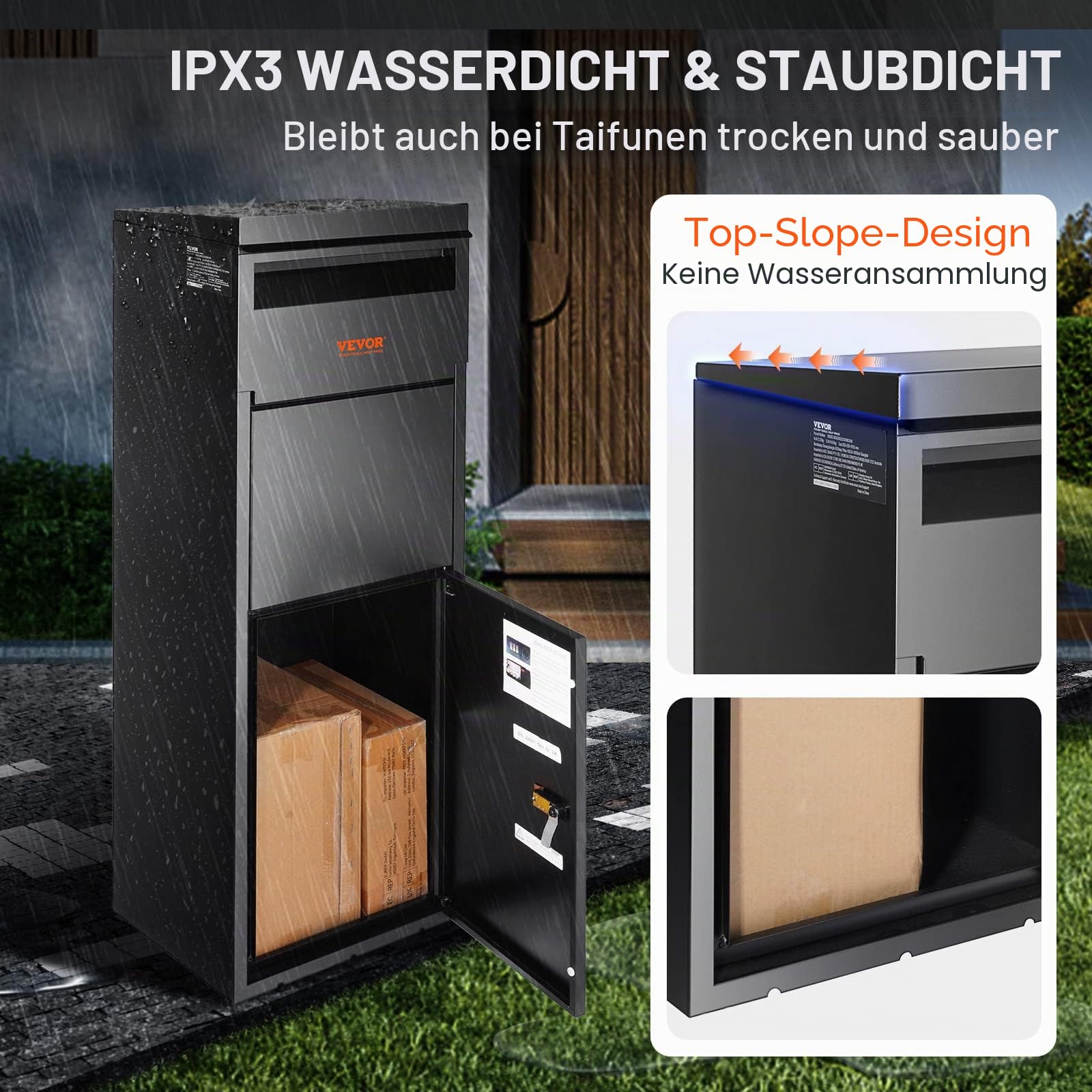 VEVOR Paketbriefkasten 35,5x29,5x105,5cm Paketbox Stahl Paletkasten 50kg Briefkasten Postbox XXL Briefkasten mit Paswortschloss Innenscharnier Anti-Diebstahl-Einwurföffnung für Pakete Briefe usw.