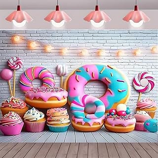 Sweet Donut Theme Party Backdrop Cute Donuts Colorful Sprinkles Photography Background Sweet One Pink Girl Birthday Baby Shower Party Decorations Candy Princess Dessert Banner (A,…