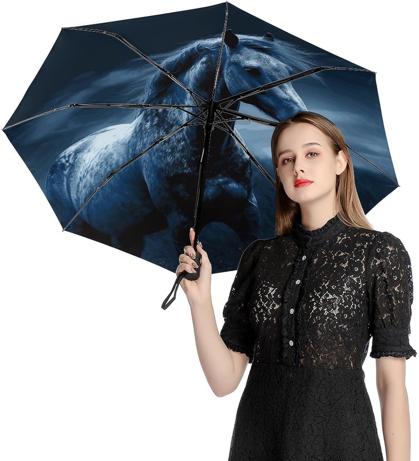 Blue Horse Windproof Travel Umbrella -Automatic,Compact Umbrellas for Sun & Storm Ready,Automatic Umbrellas for Men & Women, Fits in Purse Laptop Bag Or Backpack