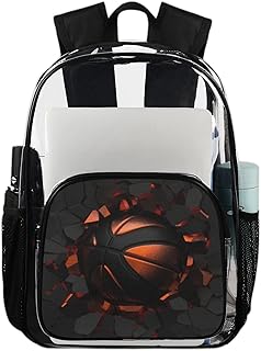 Mochila transparente de basquete esportiva para livros, pintura de arte basquete mochila transparente à prova d'água PVC mochila transparente com alça de ombro reforçada para escola, trabalho, viagens, Multicor