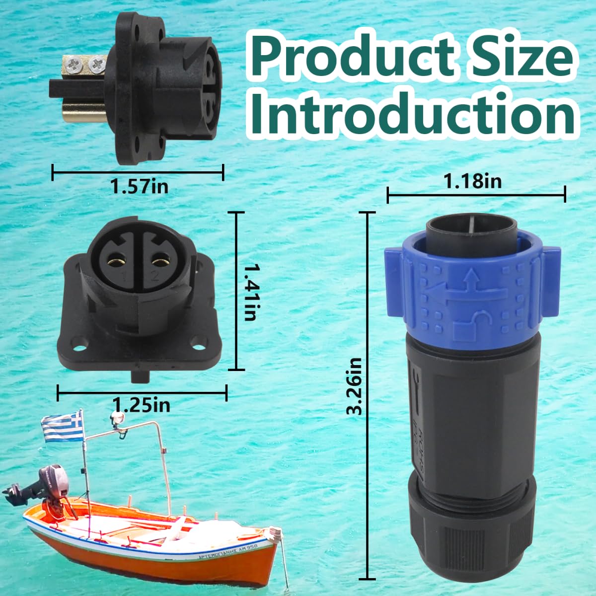 WELURE Trolling Motor Plug Receptacle Set, 12V/24V/ 36V/48V Plug for Trolling Motor, Electric Down Riggers, Deep Drop Electric Fishing Reels and DC Powered Connector