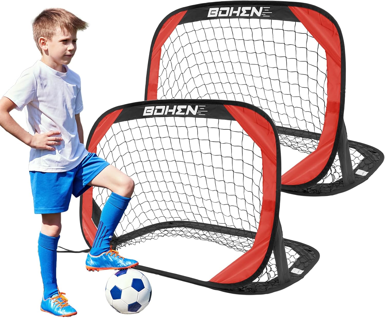 BOHEN Pop Up Soccer Goals for Kids-Foldable Portable Soccer Net for Outdoor Indoor Backyard Beach(3.3x2.2FT)