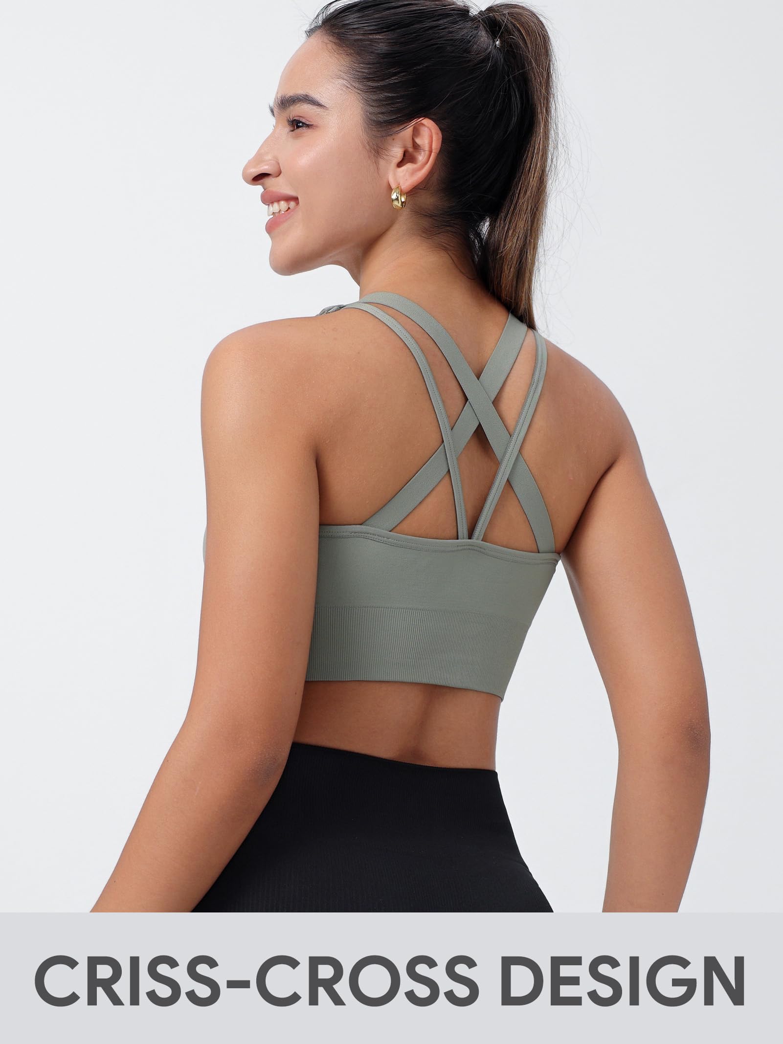 HBselect 3Pcs Sujetador Deportivo Mujer Sujetador de Alto Impacto Sujetador Push up Almohadilla Desmontable Bra Deportivo Sin Costura ​para Yoga Bailar Fitness