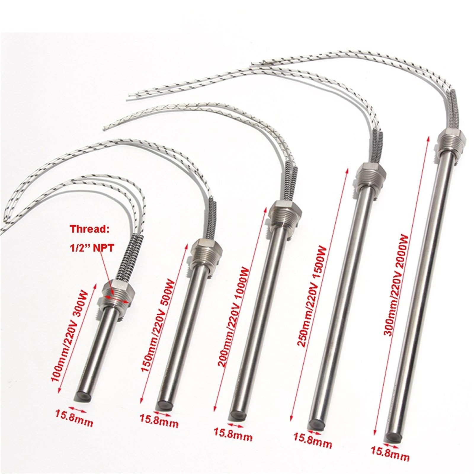 1 szt. 1/5.1 cm NPT wkład gwintowany element grzejny 21 mm wkłady podgrzewacz wody odporność na gorące pręty 220 V 300 W 500 W 1 kW 2 kW (220 V_2000 W 300 MML)