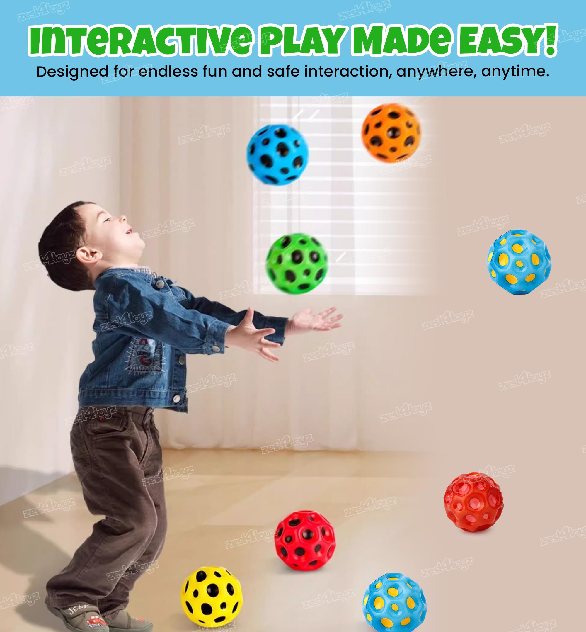Zest 4 Toyz Bouncing Moon Ball for Kids with Soft Rubber Stress Ball Set Playground Toy Best Gift for Boys and Girl - Pack of 1 (Random Color) 3