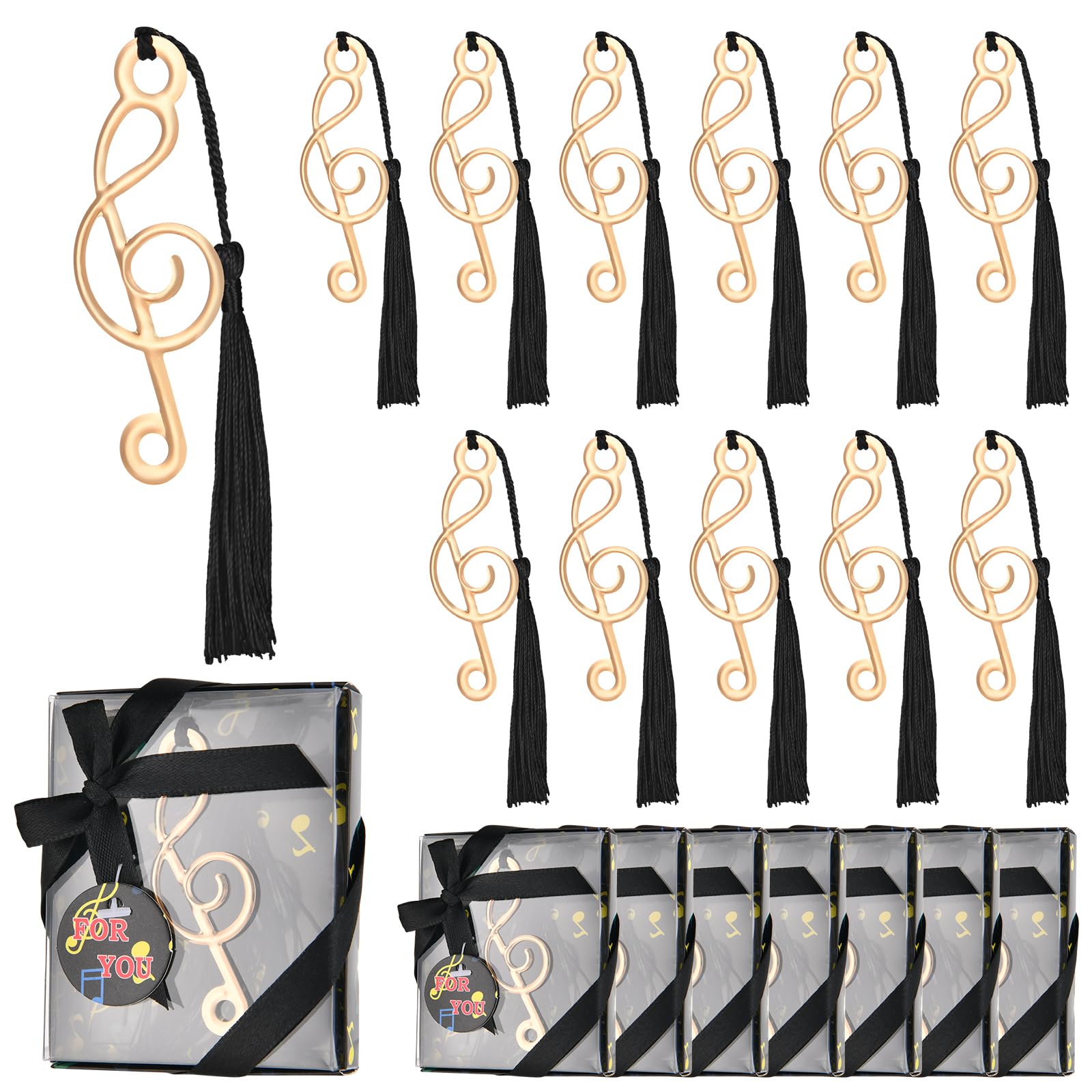 Lot de 60 marque-pages creux en forme de note de musique avec élégant pompon en soie, marque-pages en métal avec boîte cadeau, pour fête prénatale, fournitures de bureau, cadeaux scolaires, décoration