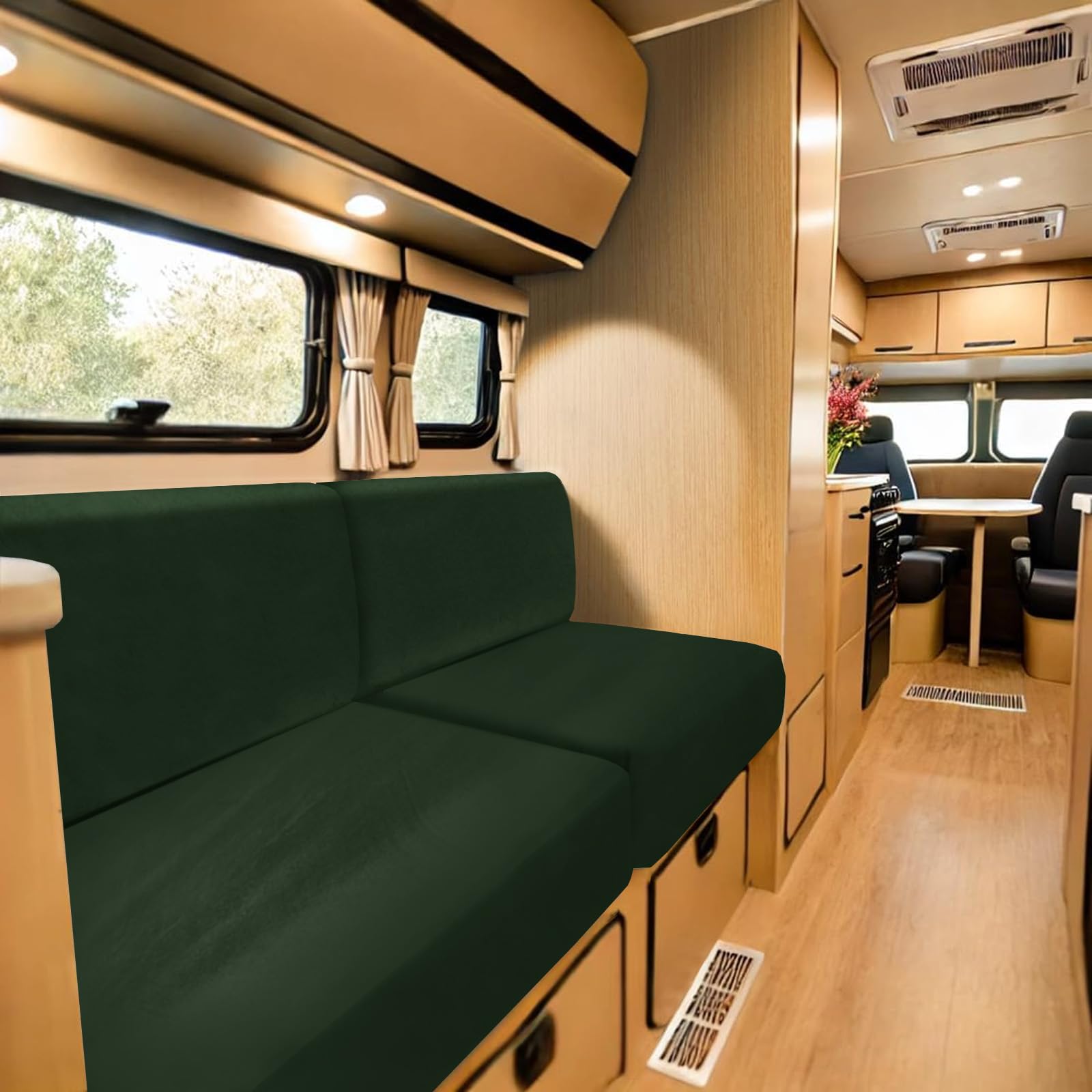 ZYBSLCSY Caravan Seat Cover Velvet Stretch, Non-slip Separate RV Dinette Cushion Covers with 2 Straps, Couch Cushion Covers for Camper Sofa Bench (Dark Green,L160-220 cm, W65-90 cm)