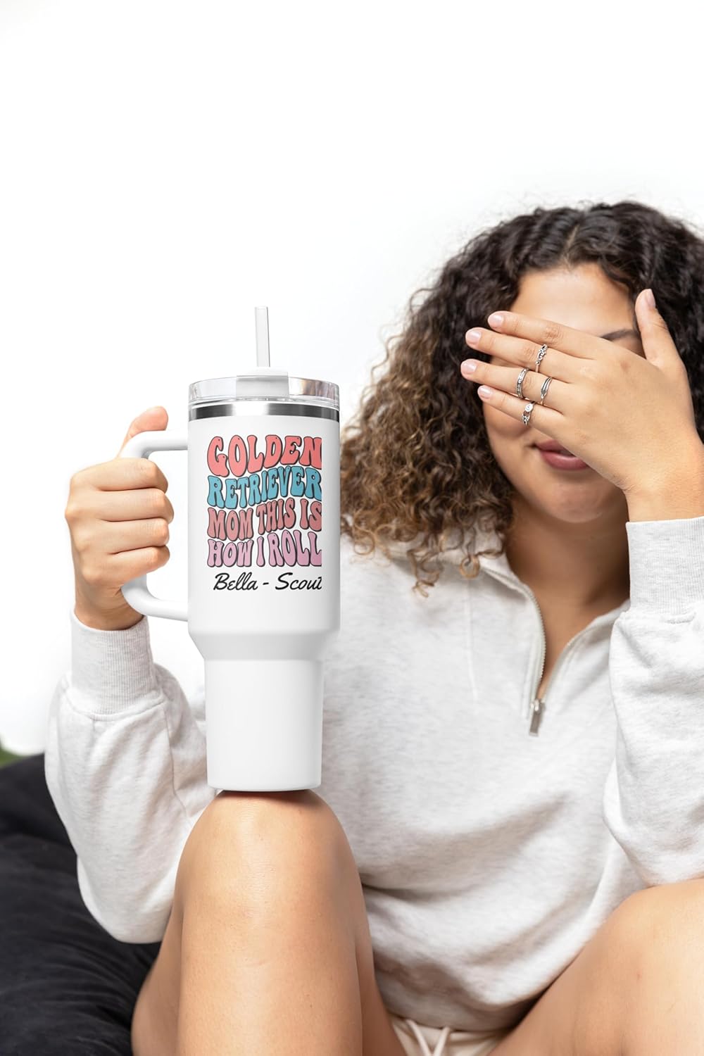 Golden Retriever Mom Tumbler - Personalized Stainless Steel Insulated Travel Mug with Handle & Straw - Dog Mom Gift - BPA-Free Double-Wall Coffee Cup - Gift for Golden Lovers & Fur Mamas (40 oz) - Image 8