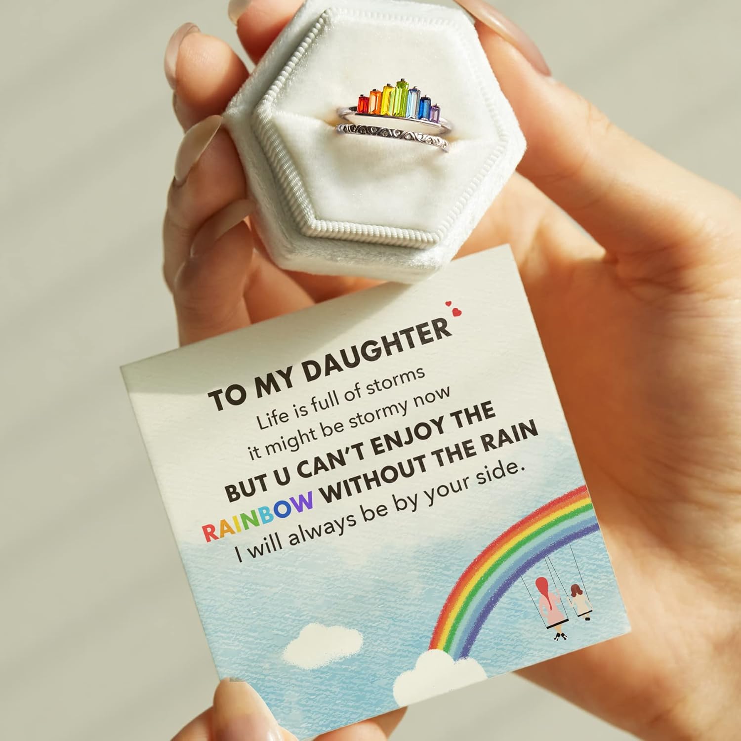 STORYJEWELLERY Daughter Ring, Daughter Gifts, 925 Sterling Silver Rainbow Ring for Daughters, Birthday Gifts for Daughters, Colorful Rings - Image 2