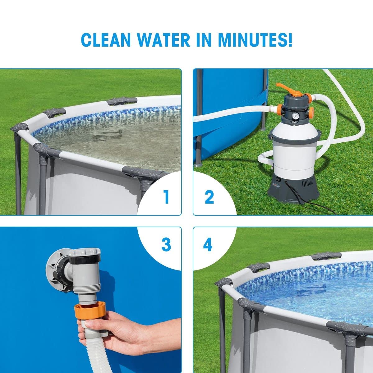 Bestway 58515 Flowclear Pompe de filtration à sable pour piscines hors sol, débit 3028 l/h