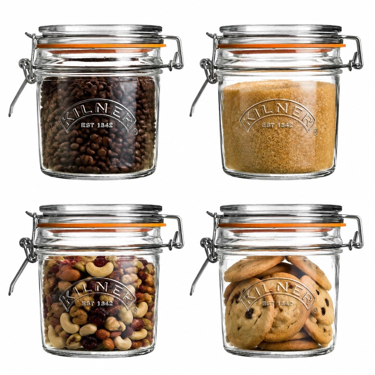 Kilner Clip Top Round Glass Jar 0.35 Liter Clear/Transparent (Pack of 4)