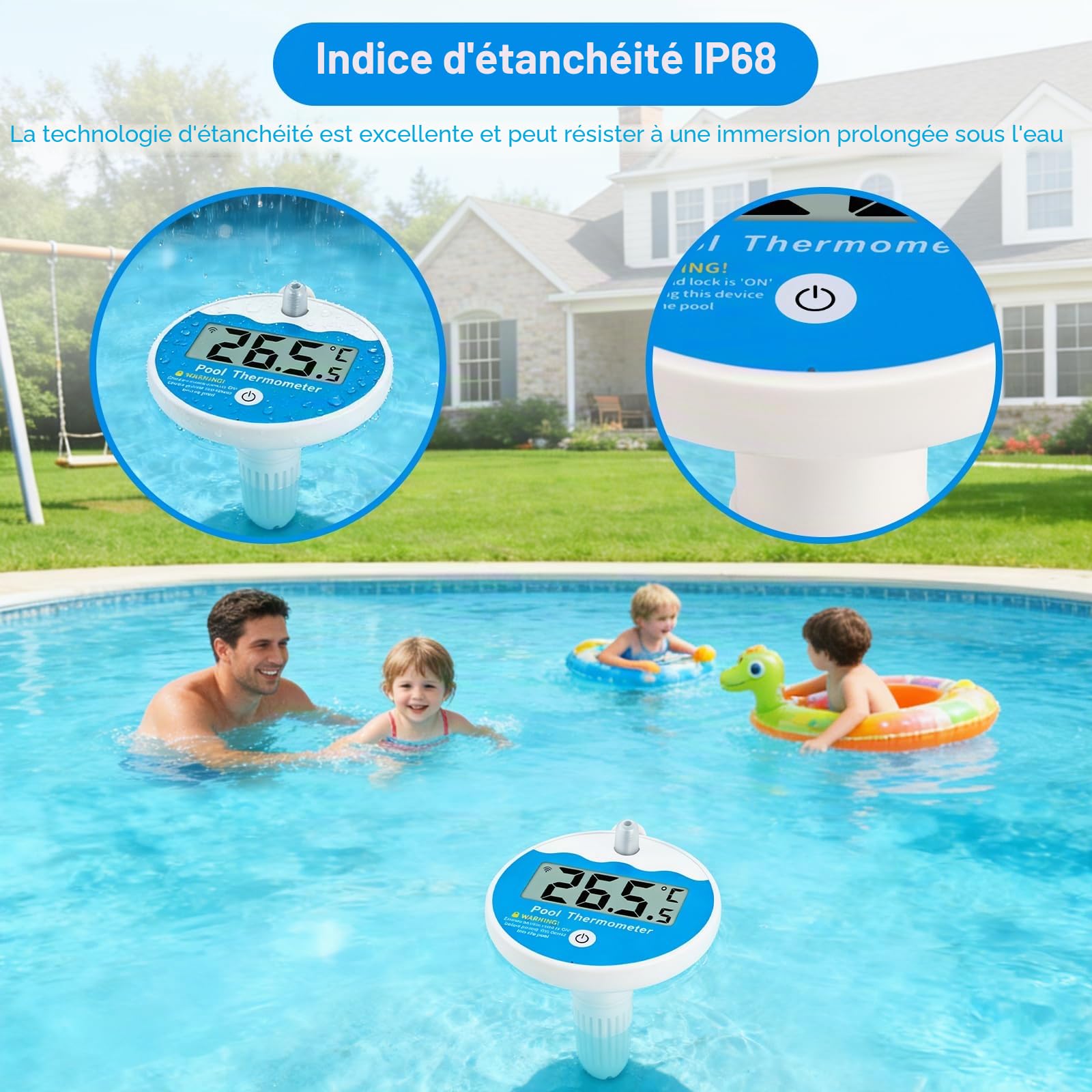 Thermomètre Flottant pour Piscine AOZBZ, Sans Fil, étanche IP68, avec Sécurité Enfant. Idéal pour Piscine Spa Baignoire, Bassin Piles non incluses
