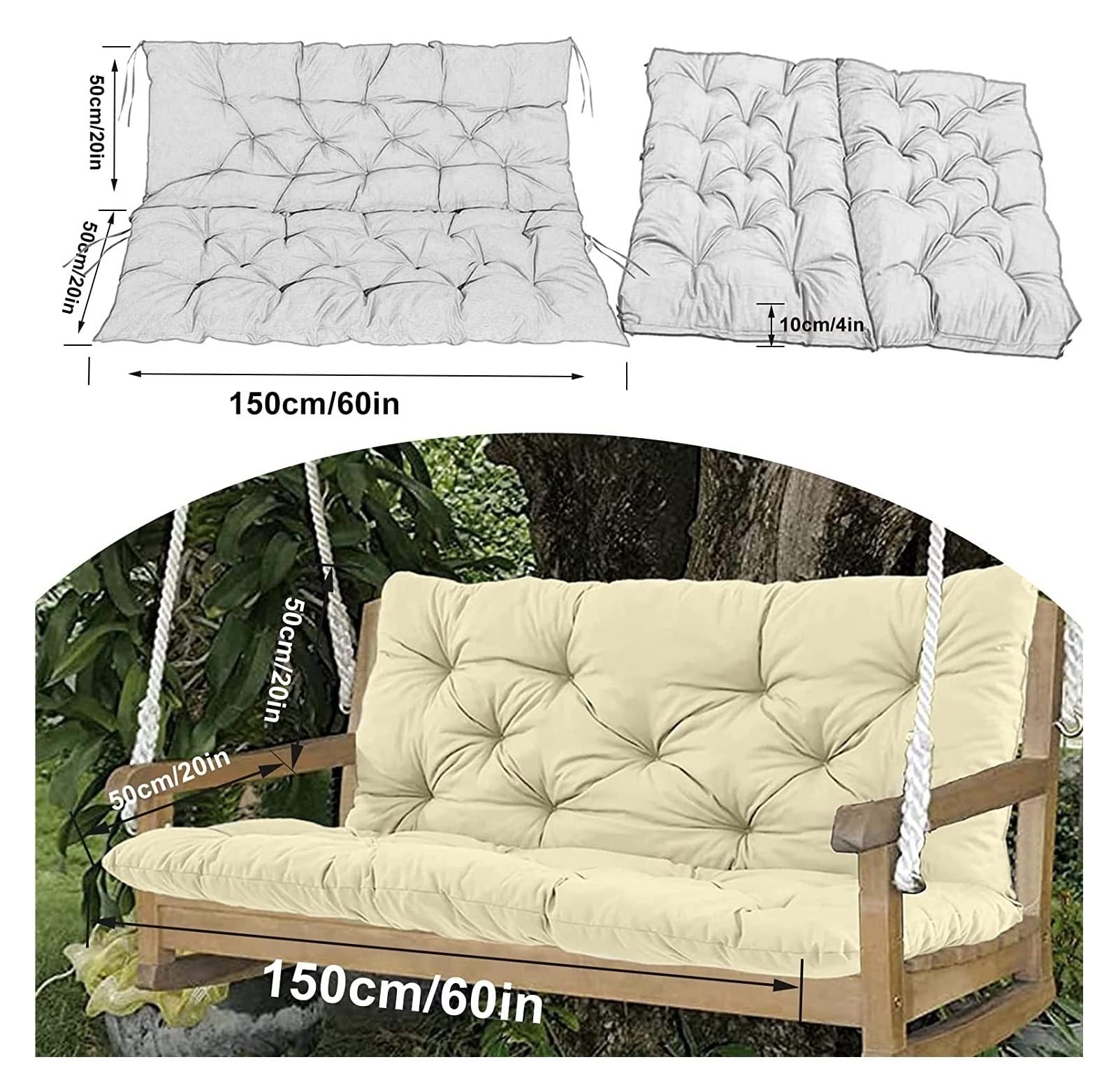 Cuscino in pelliccia da giardino per esterni, impermeabile, di ricambio, per dondolo e panca da patio, comfort di alta qualità, cuscini per panca da giardino e accessori per dondolo