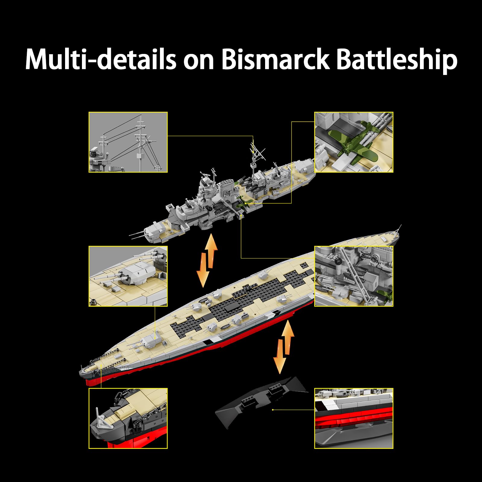 muuchuu Bismarck Schlachtschiff Bausatz Erwachsene, 1:300 Militär Kriegsschiff Modell, Großes Deutsches Technik Wasserfahrzeug WWII, Perfekt Geschenk Jungen Mädchen Sammler Dekor (2686 Teile)