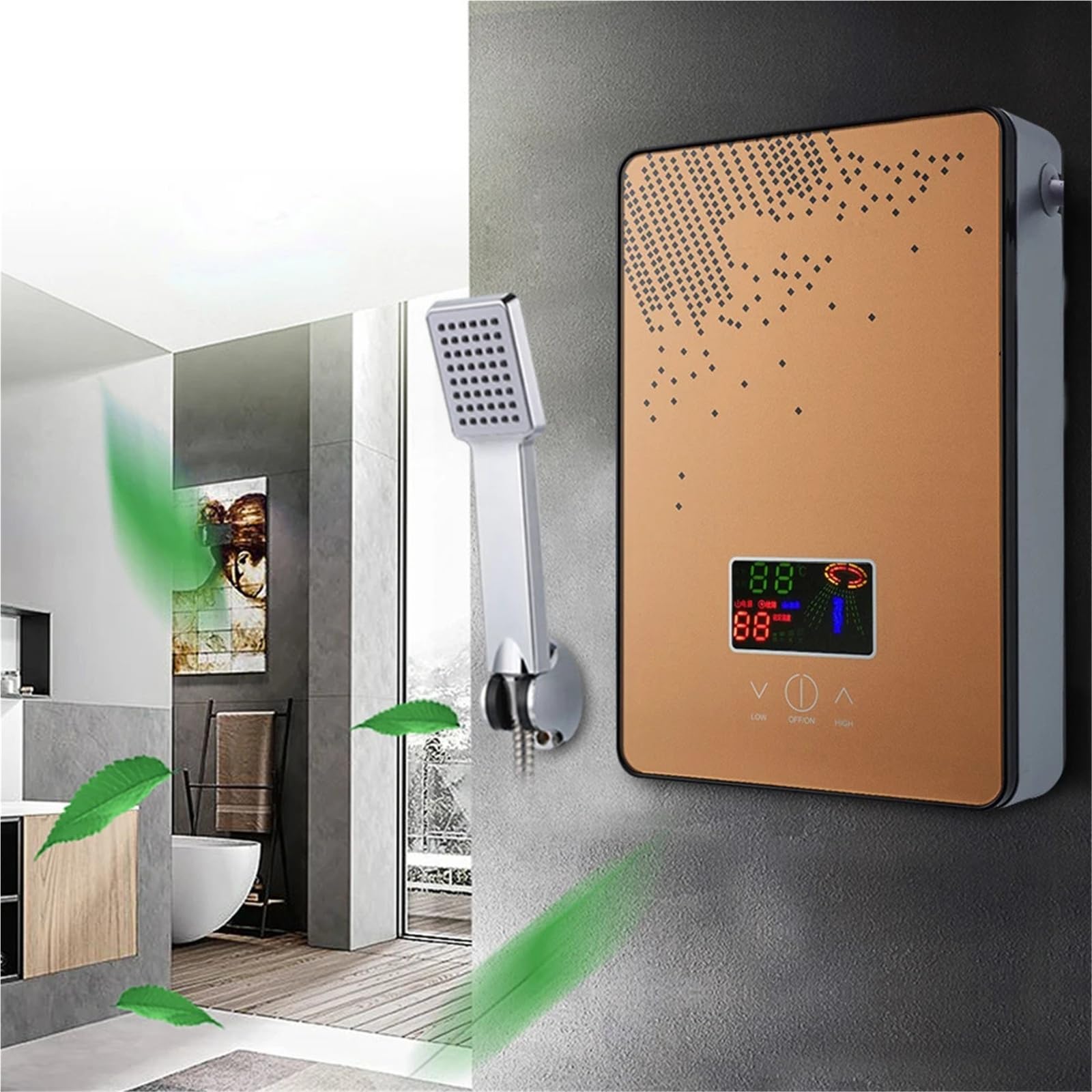 Scaldabagno elettrico istantaneo senza serbatoio, termostato, scaldabagno in acciaio inox mini Quotidiano domestico