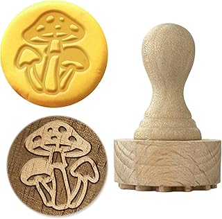 OLYCRAFT Wooden Stamps 1.1 Inch Mushroom Round Stamp Wooden Clay Stamp Round Wood Stamps Round Pottery Tools for Card Making DIY Craft Letter Diary and Scrapbooking