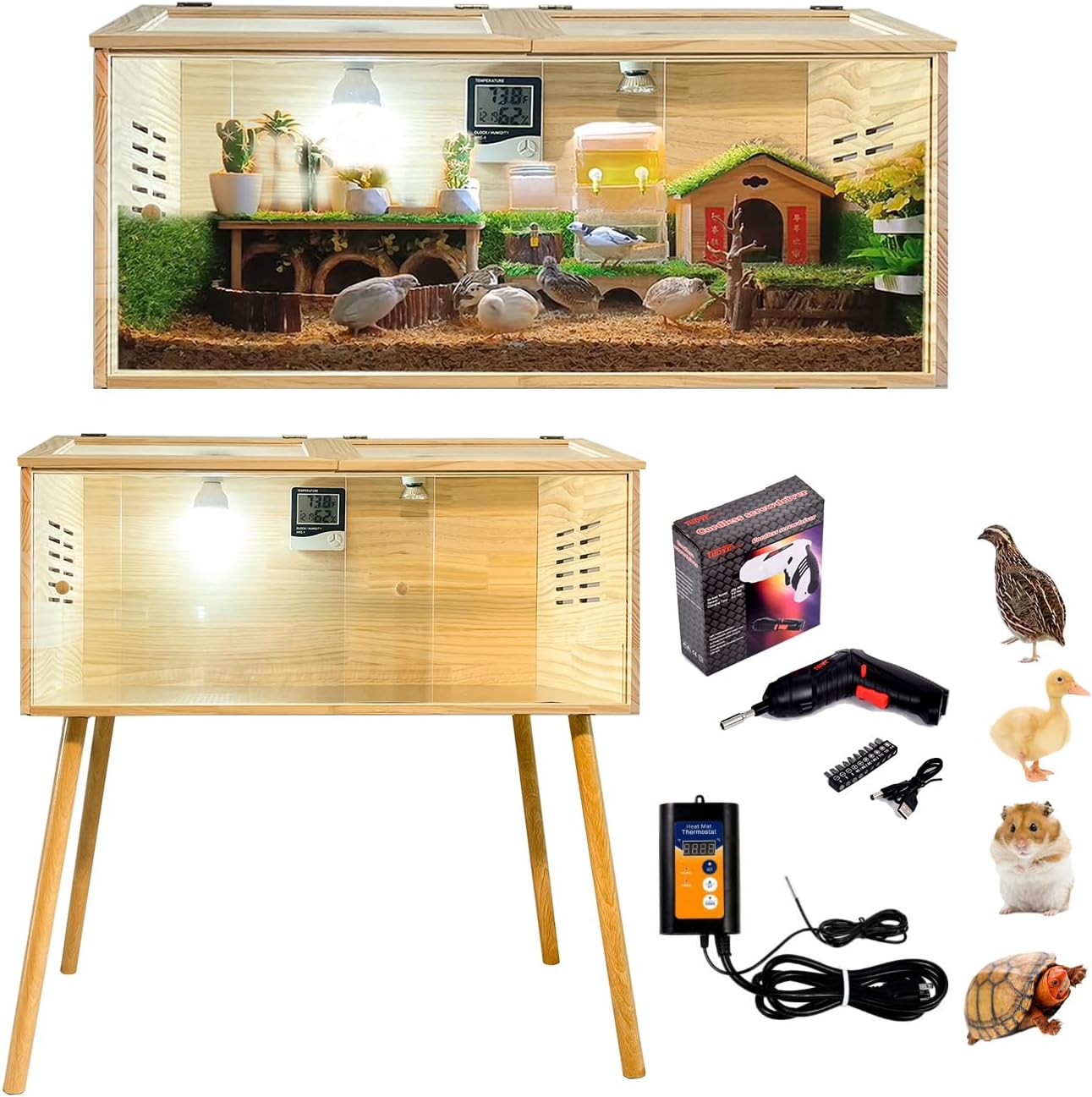 Brooder Box for Chicks,Quail brooder Box,with Sliding Door,Table Legs,2 Types of Thermometer with Heat Lamp Set Suitable for Chicks/Duck/Parrot/Hamster (Upgraded Version 40"×15.7"×15.7")