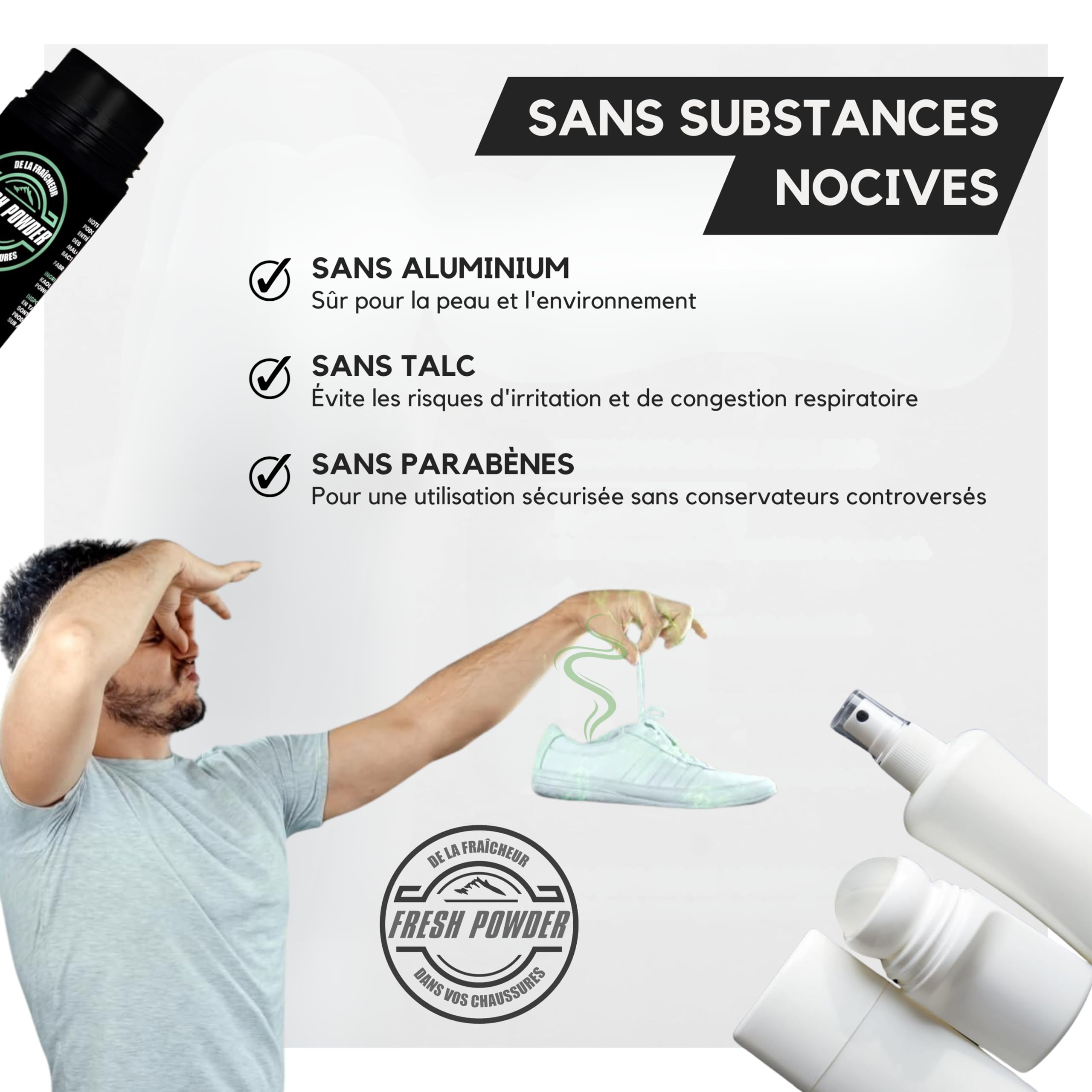 Desoladora de zapatos – Limón – Desodorante baloncesto elimina los olores – Neutraliza la humedad – Polvo natural – Larga duración de acción – Fabricado en Francia por Fresh Powder (120 ml (paquete de