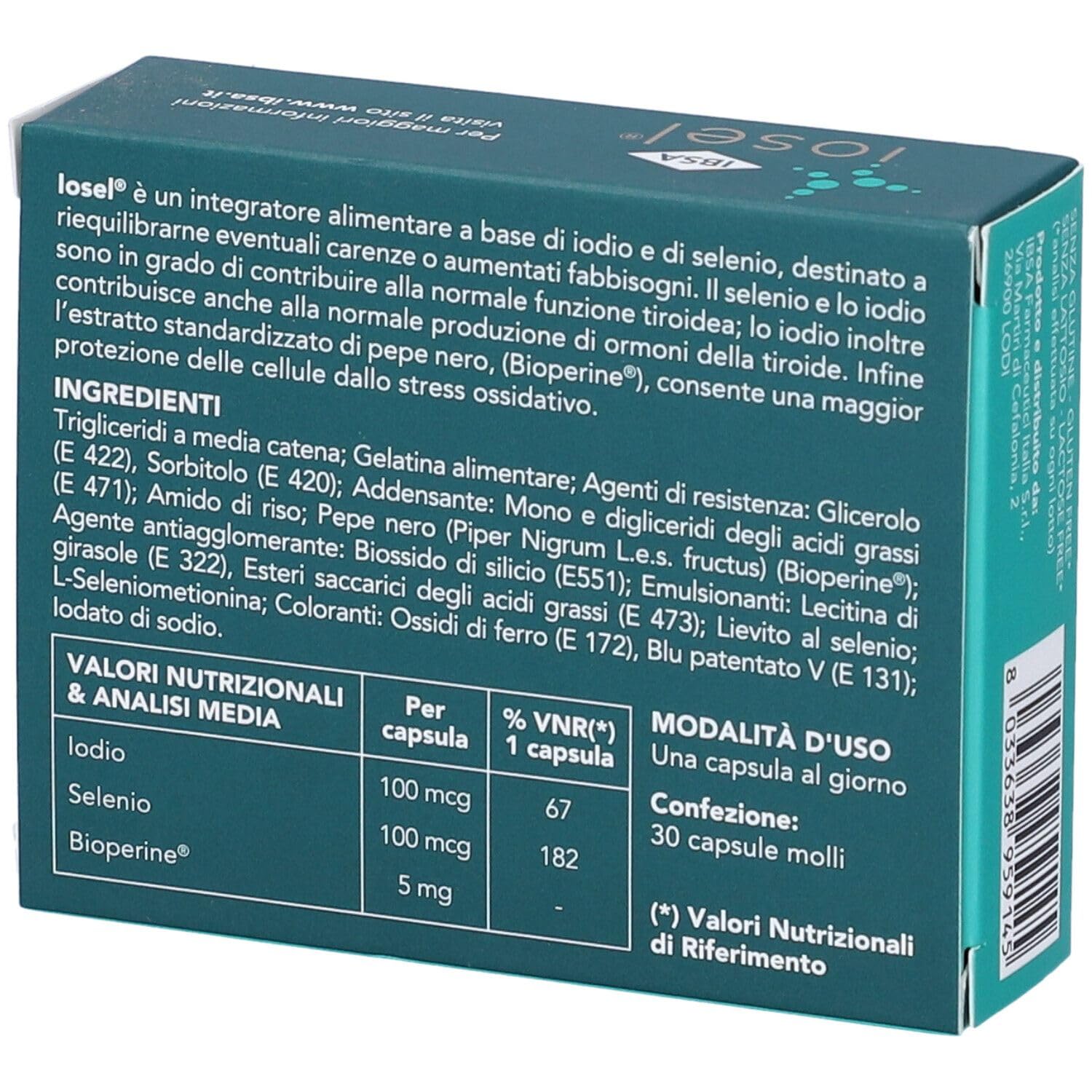 Ibsa Farmaceutici IOSEL Integratore Alimentare, DUE CONFEZIONI DA 30 Capsule Molli, (BIPACK) color Standard - Con Omaggio Portachiavi Lumacare Cosmetics