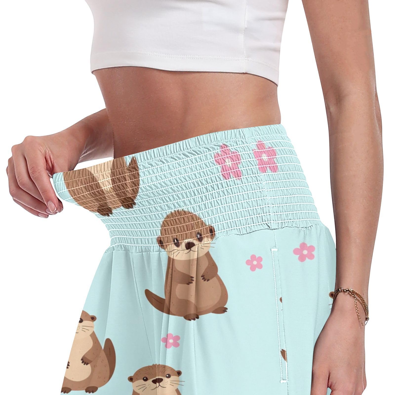 Otter Stream - Pantalones palazzos para mujer, ligeros, elásticos, casuales, ropa de descanso