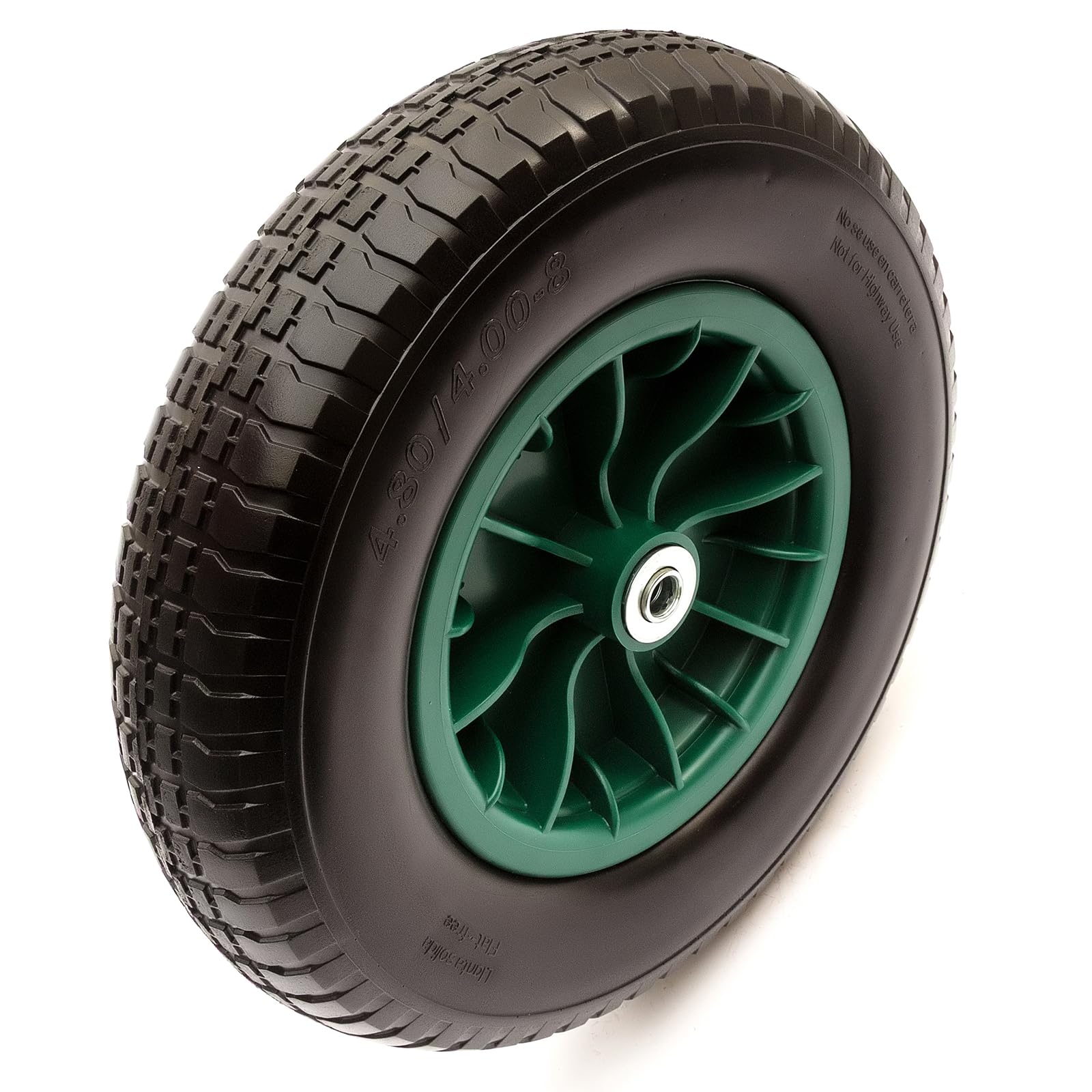 Petrolscooter Green 4.80/4.00-8 Wheel & Pu Solid Tyre 15" Puncture Proof Flat Free 12Mm, 12.7Mm, 16Mm, 20Mm, 25.4Mm Bushes Bearings Wheelbarrow Barrow Cart 150Kg Load 4.80-8 4.00-8 (16Mm / 0.63 Inch Bearings)
