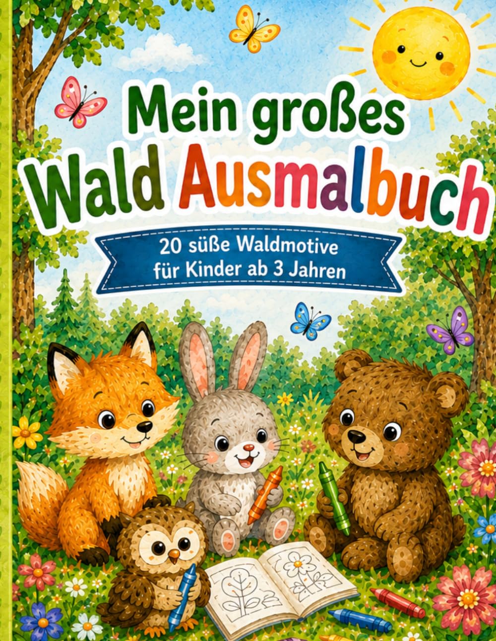Mein großes Wald Ausmalbuch: 20 süße Waldmotive für Kinder ab 3 Jahren