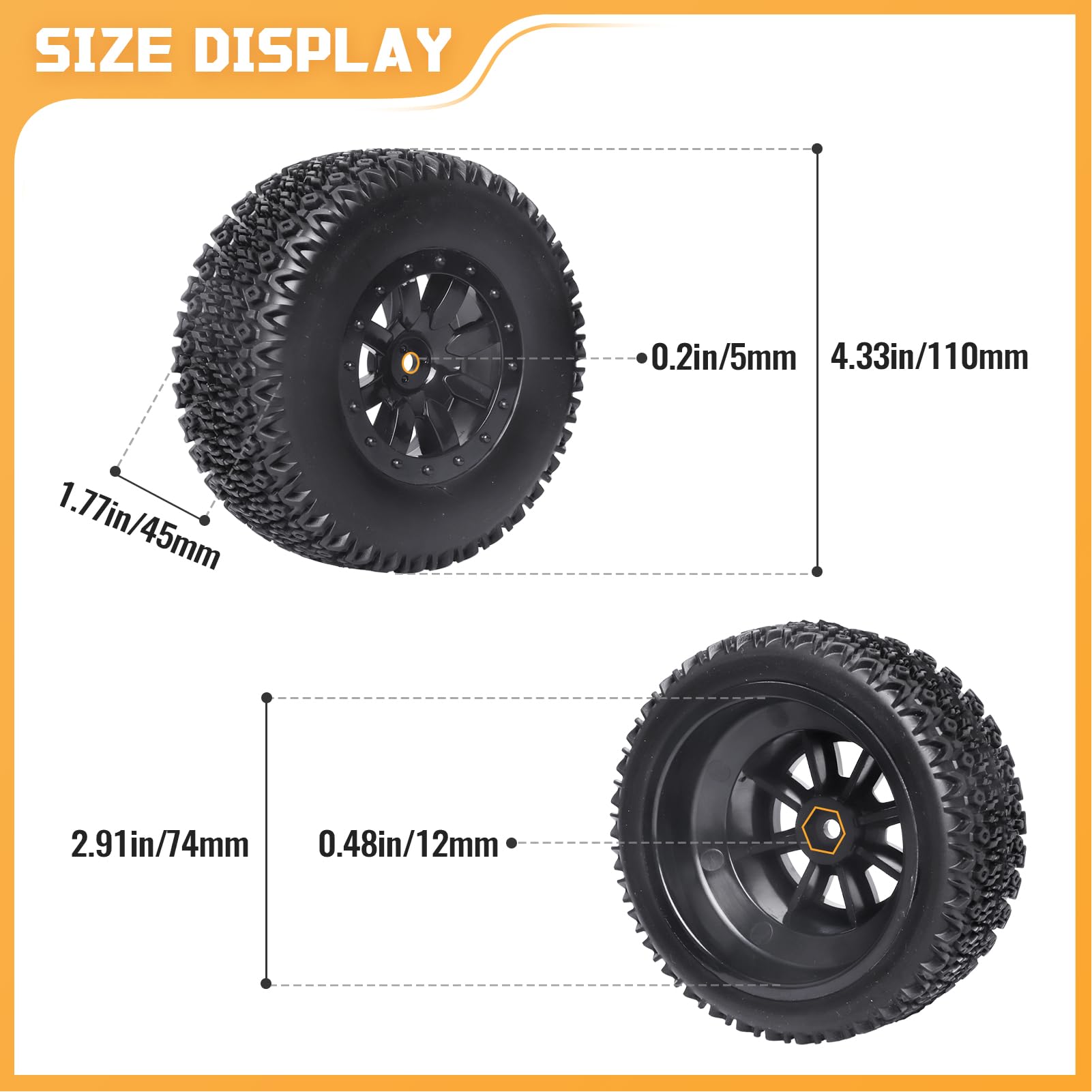 FriHobby Pre-Glued RC 1/10 Short Course Truck Tires and Wheels Set 12mm Hex for Traxxas Slash 4x4 BL-2S 2WD Losi SCT Redcat Blackout SC HPI, with Foam Inserts