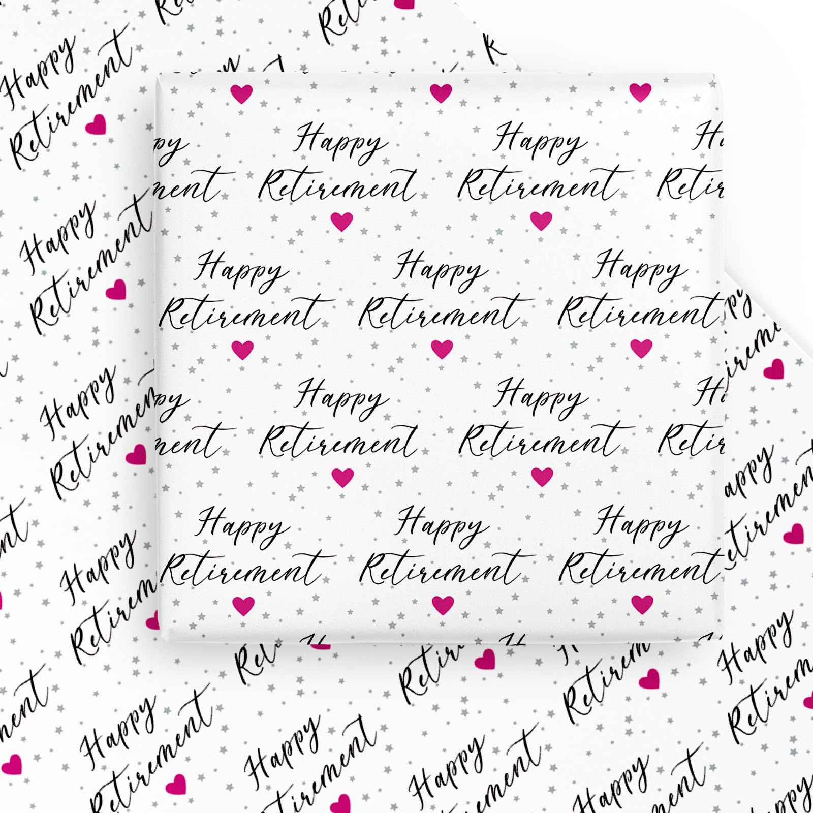 WRAPAHOLIC Retirement Wrapping Paper Sheet - 6 Sheets Happy Retirement with Pink Heart Design Folded Flat for Party, Holiday - 19.7 Inch x 27.5 Inch