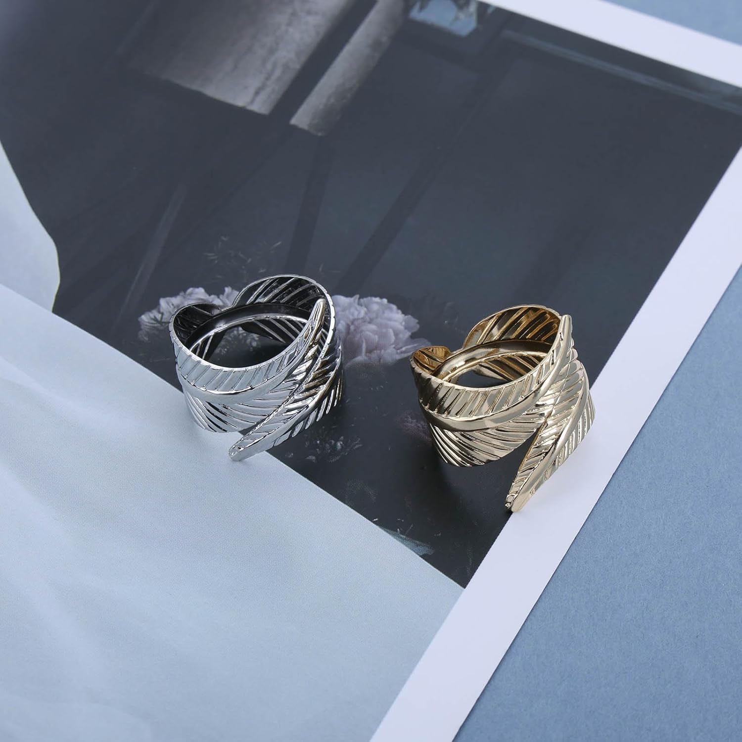 Boho Gold Leaf Ring Metal Leaf Adjustable Ring Wide Leaves Open Finger Ring Leaf Open Thumb Ring Leaves Statement Ring Jewelry for Women - Image 5