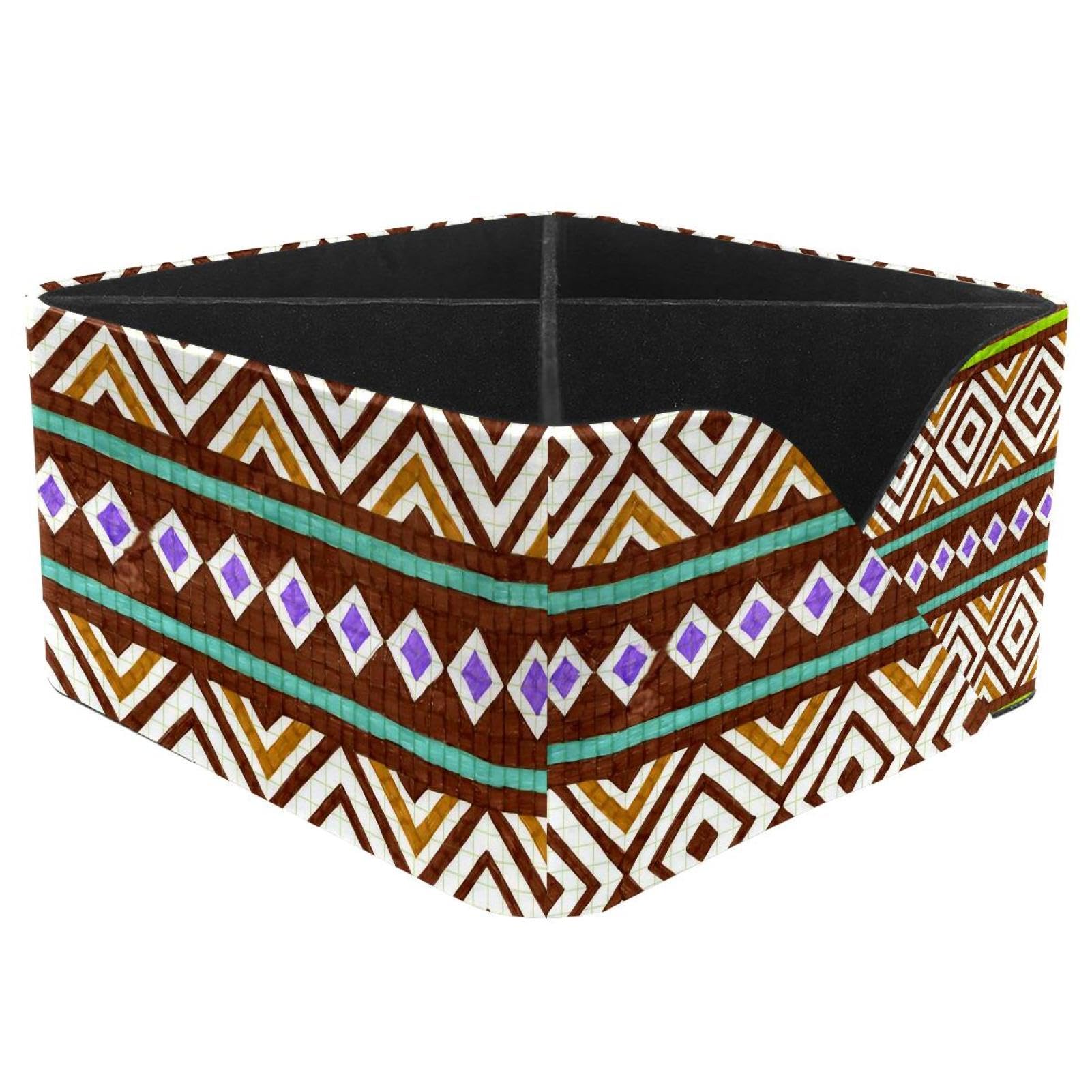 KengjuTesu Aztec Ethnic Patterns Desktop Organizer Pen Holder, Rectangular Pencil Cup for Office, Study and Makeup Stations