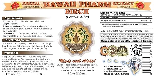 Miniatura 2 de Extracto líquido de abedul, suplemento de tintura de corteza seca de abedul (Betula Betula Alba), 2 x 4 onzas