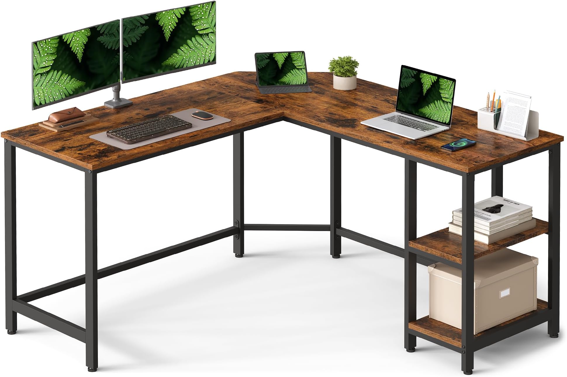 Scrivania per computer a forma di L con supporto per monor