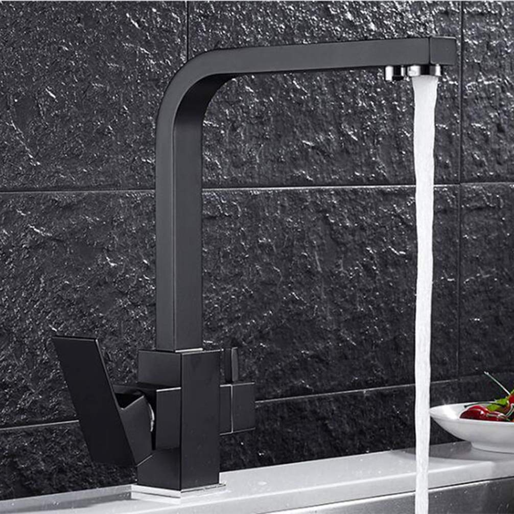 ZYCHSJXA Rotate Water Purification Kitchen Faucet Black/Chrome/Oatmeal Brass Mixer Tap 3 Way Drinking Tap,Black
