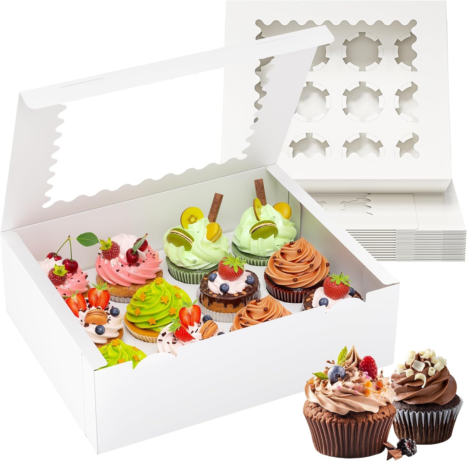 eascity 12 Pack Cupcake-Boxen, für 12 Standard-Cupcakes, Cupcake-Behälter mit Sichtfenster und Einsätzen, hochwertige Cupcake-Halterung, ideal für Geburtstagsfeiern, Partys und mehr