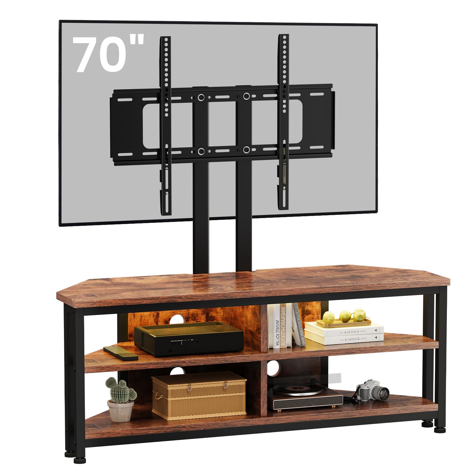 Dripex Meuble TV Bas avec Support et éclairage LED - Meuble d'angle - 106 x 45,5 x 36 cm - Marron