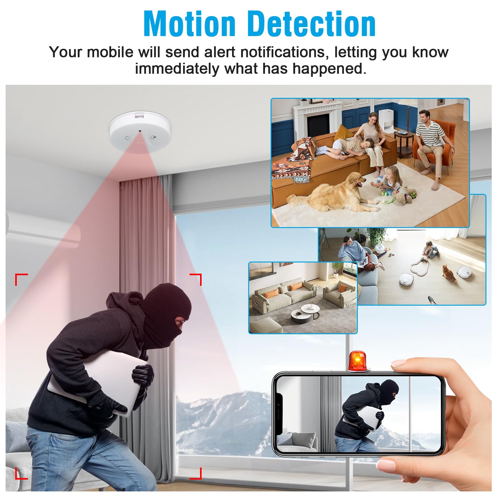 Caméra Cachée WiFi, 2,4/5G Mini Camera Espion sans Fil HD Détecteur de Fumée, HD 1080P Micro Camera Espion avec Vision Nocturne/Détection de Mouvement - 4