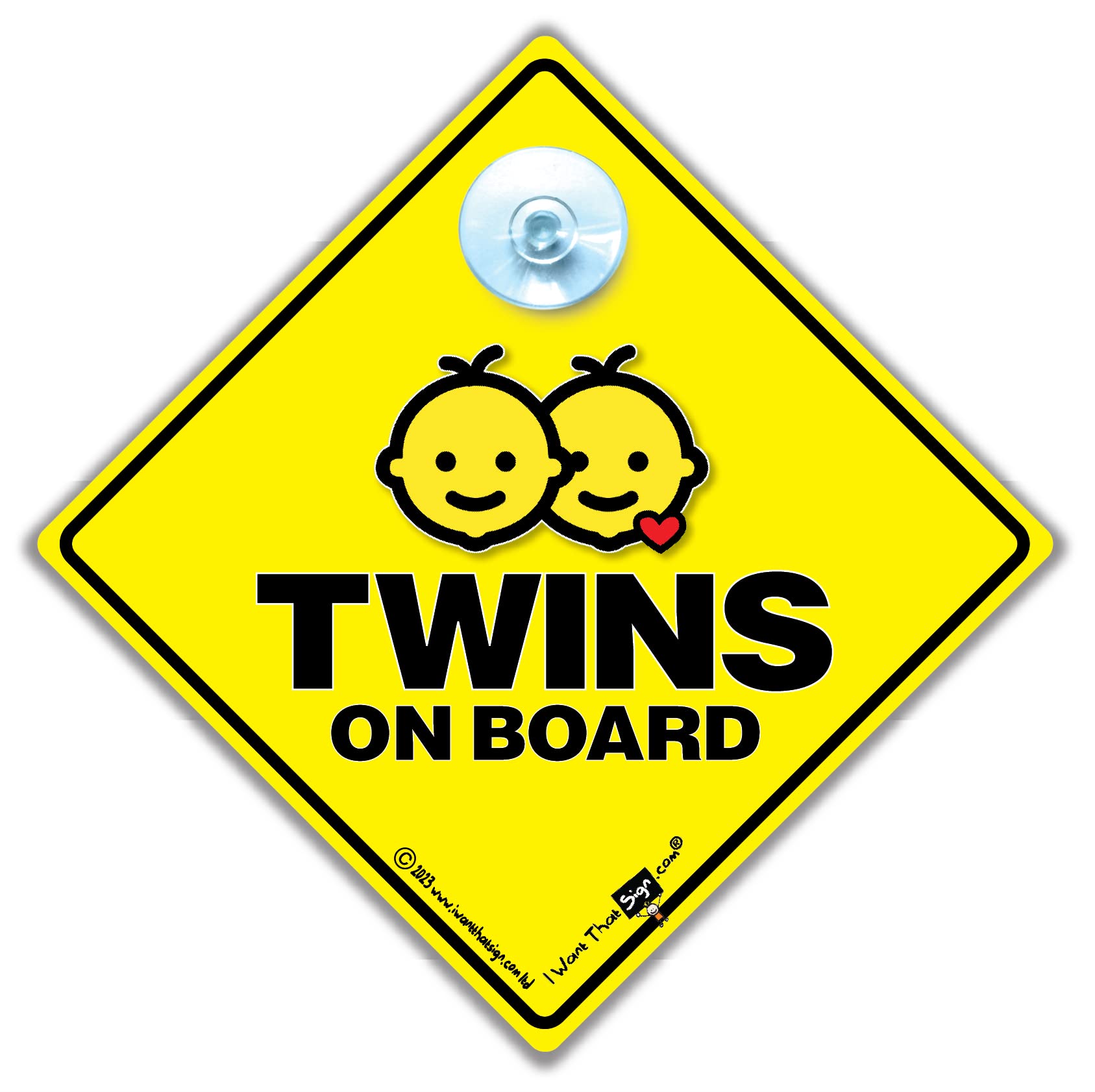 Twins Car Sign Red Heart, Baby on Board Sign For Twins, Twins On Board Car Sign, High Visibility Baby Car Sign With Suction Cup, Designed to Notify Others of Baby in Car, 14 cm x 14cm x 2cm