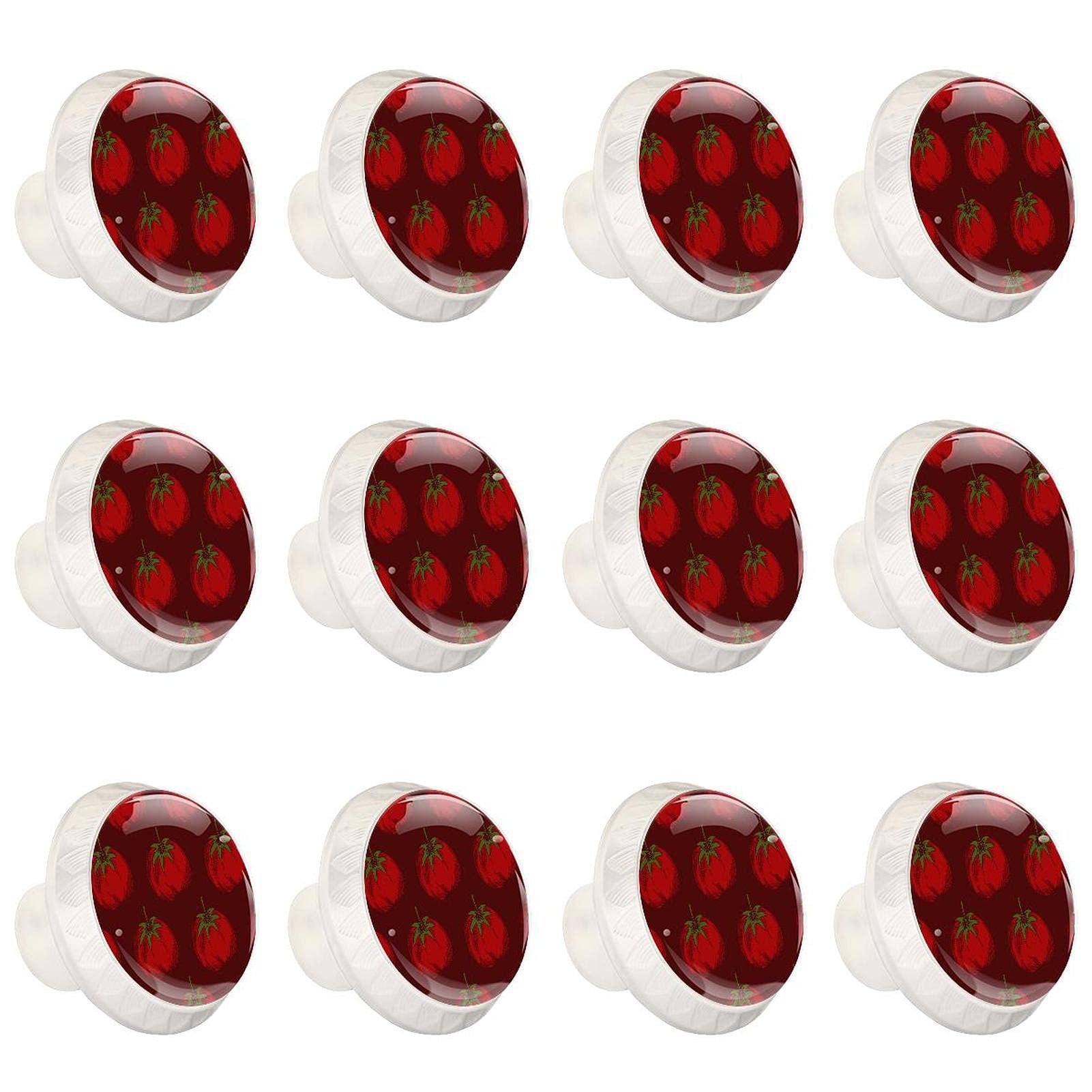 Boutons d'armoires de cuisine ronds motif tomate rouge pour placard et tiroir x12