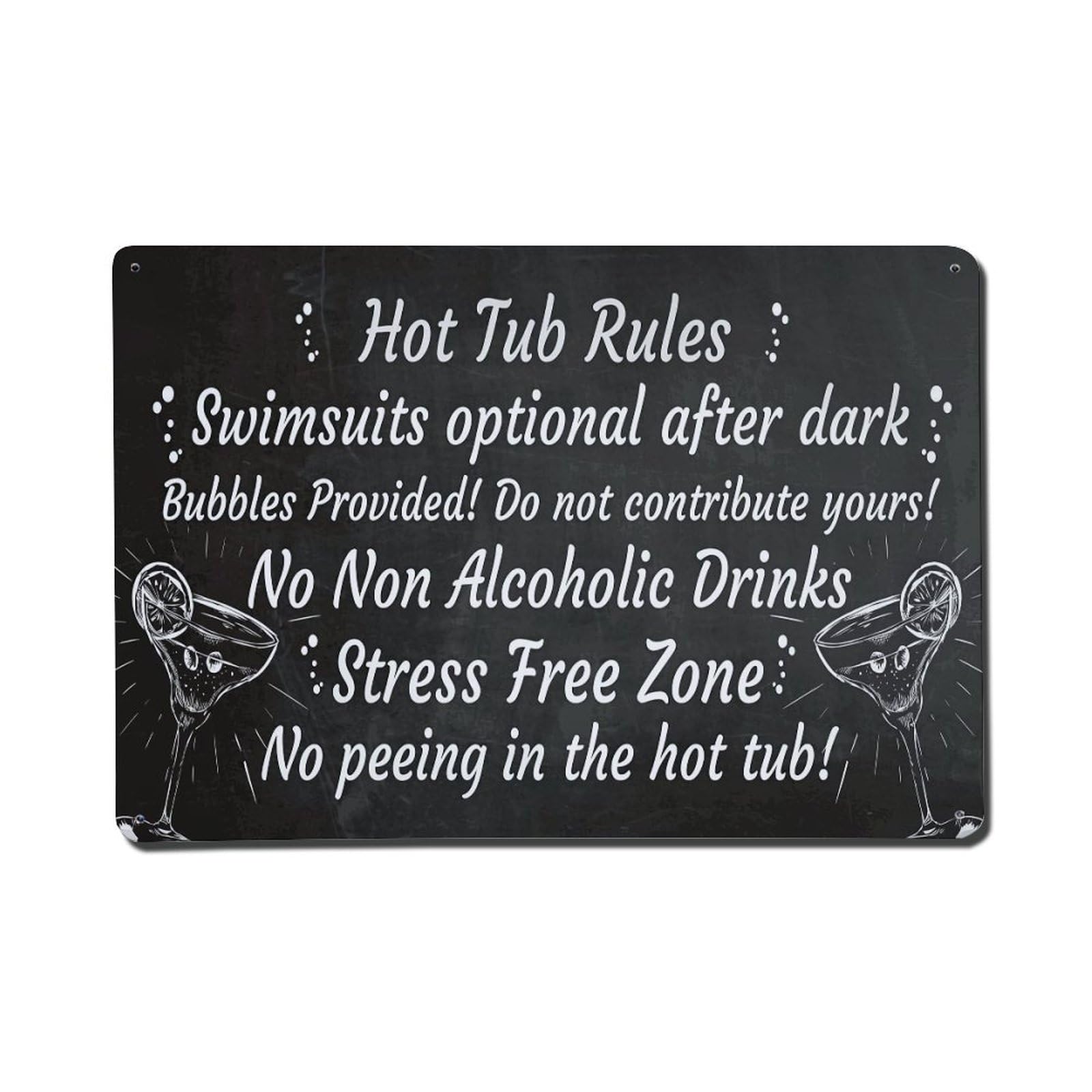 Hot Tub Rules Chalkboard Art Vintage Tin Sign Retro Metal Wall Decor Metal Poster, Home Bar Garage Farmhouse Cafe Wall Art Decoration 8x12Inches