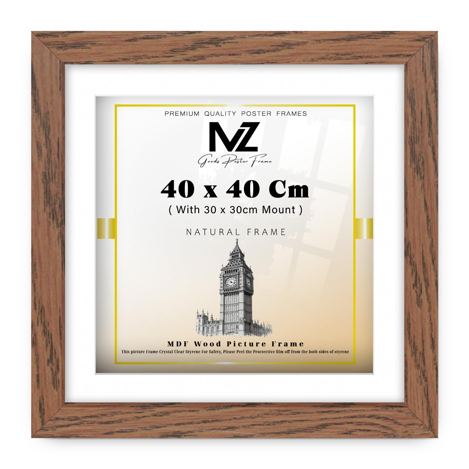 MZ GOODS | MDF Artistic Wall Hanging Frame (40 x 40 Cm) with 30 x 30 Cm White Mount Engineered Wood | 16x16 Inch Certificate, Diploma, Modern Décor Frame [ Dark Oak ]