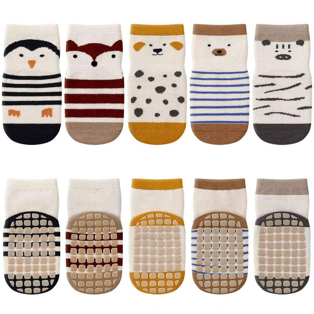 Kyopp 5/10 Paar Socken Baby Kleinkinder ABS rutschfeste Socks Stoppersocken | Rutschsocken für Neugeborene,Tiermotive Stoppersocken Baumwolle Crew Socks ABS Babysocken