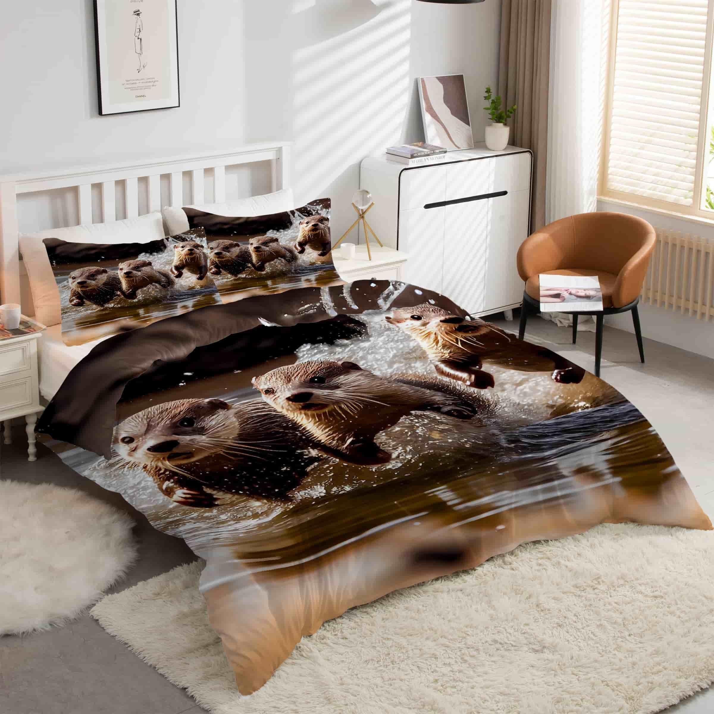 Ensemble de literie loutre 90x190 housse couette fermeture éclair 3 pièces