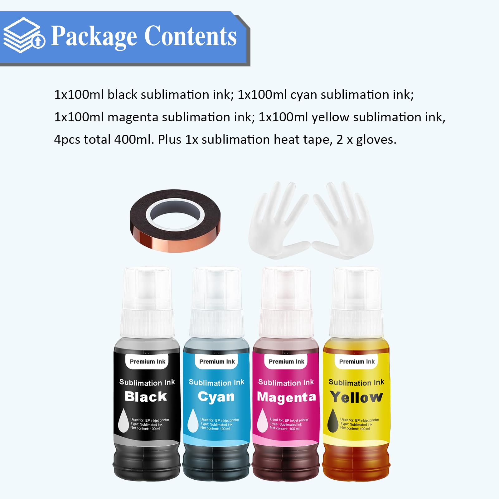 Sublimation 102 104 encre compatible avec Epson ET-2400 ET-2720 ET-2760 ET-2800 ET-2803 ET-2815 ET-2820 ET-2830 ET-2840 Imprimantes à jet d'encre pour tasse, gobelet, T-shirts Transfert de chaleur(4P)