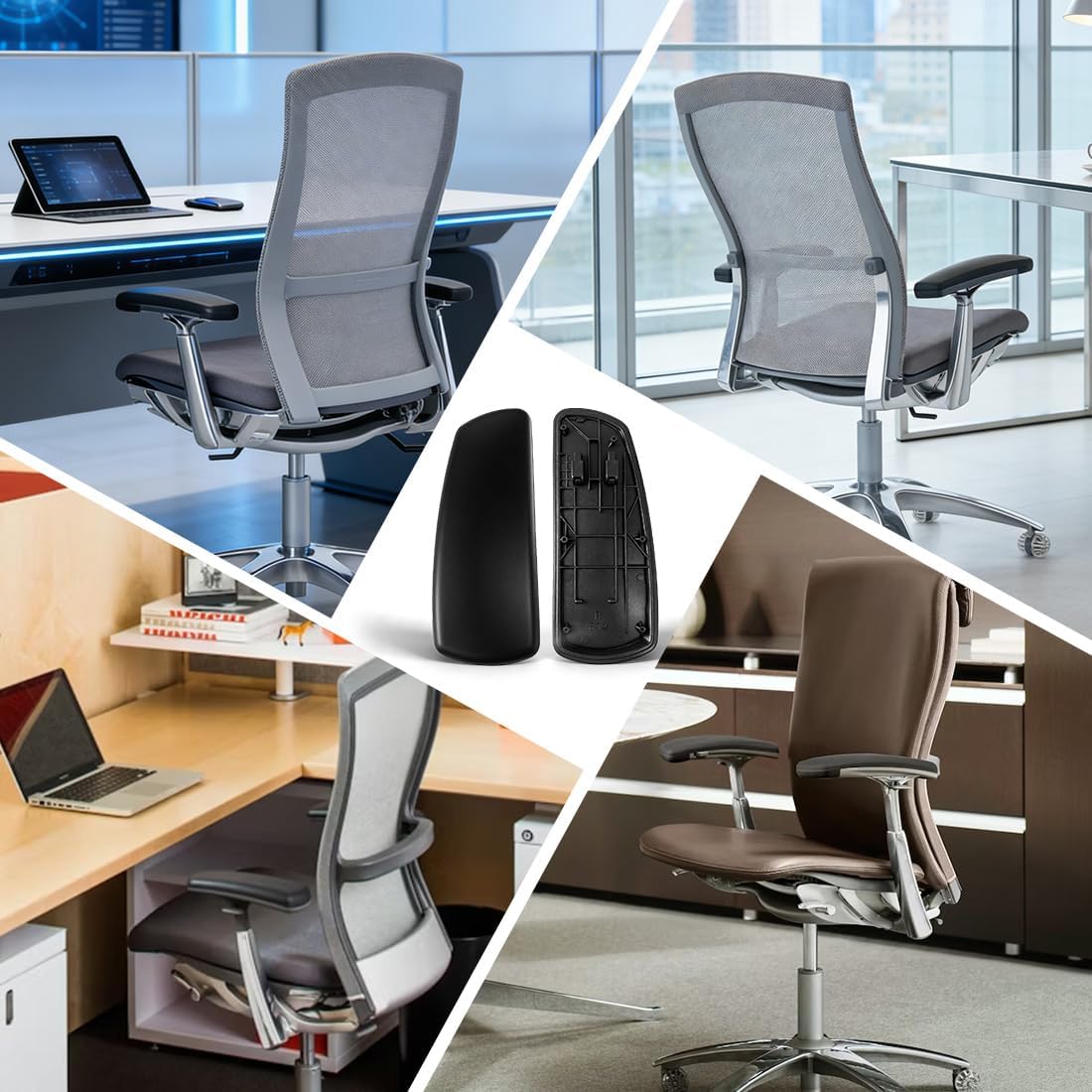 Arm Pads Caps Replacement for Knoll Life Office Chair,Chair Armrest Pads, with 12 mounting Screws（Black）