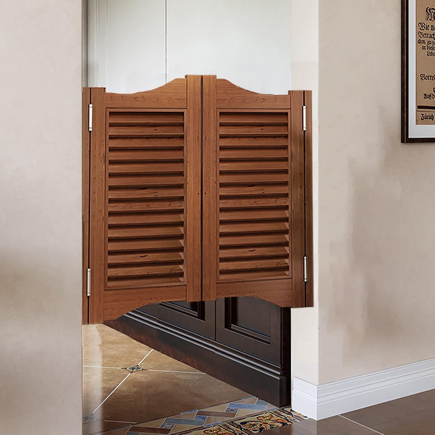 Swing Door Retro Cafe Swing Door Louver Partition Decoration, Entrance Saloon Swing Half Waist Door, with Automatic Closing Hinges, Bathroom Kitchen (Size: W85xH90cm(33 7/16"x35 7/16")) (Onecolor W90